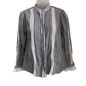 La Vie Rebecca Taylor XS Blouse Striped Lace Trim Button Down Top